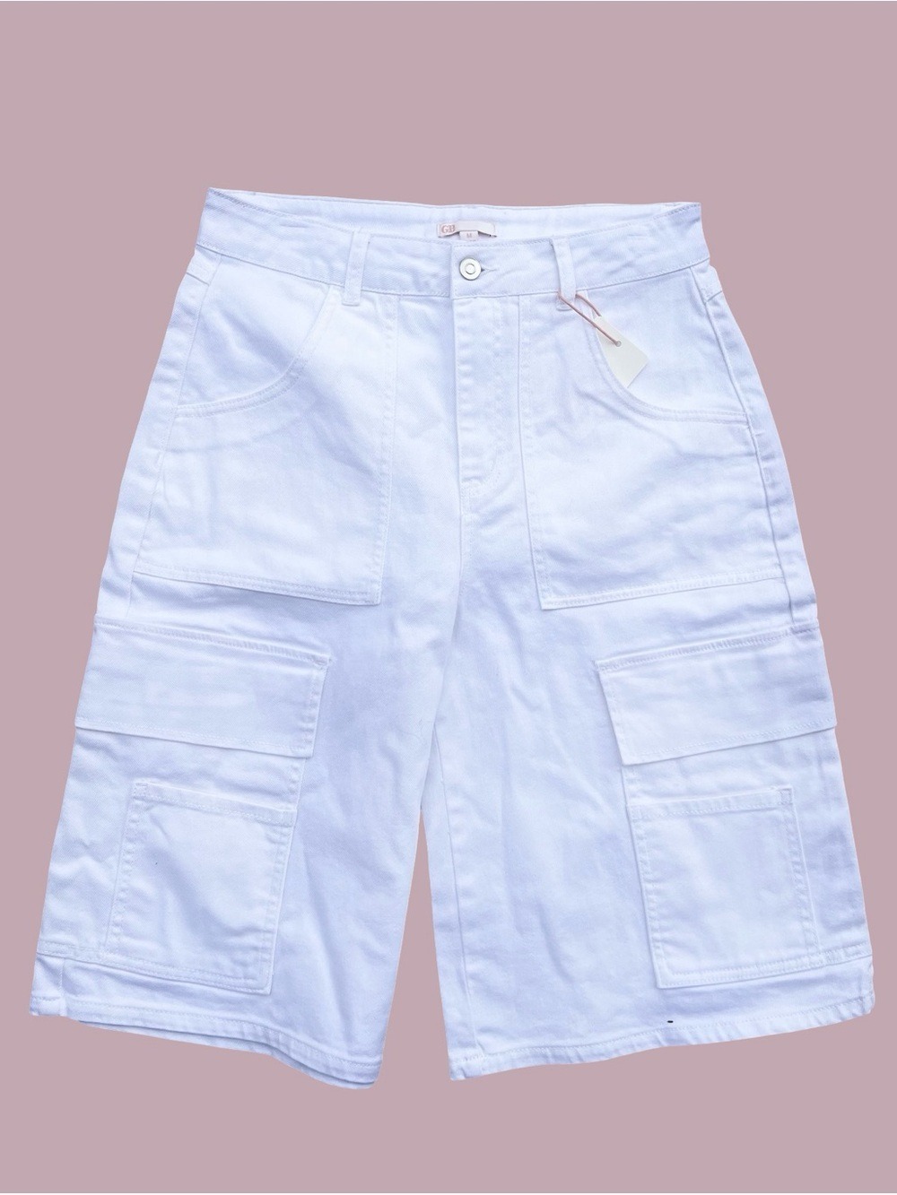 NWT $69 GB Gianni Bini White Denim Cargo Bermuda Shorts Size M